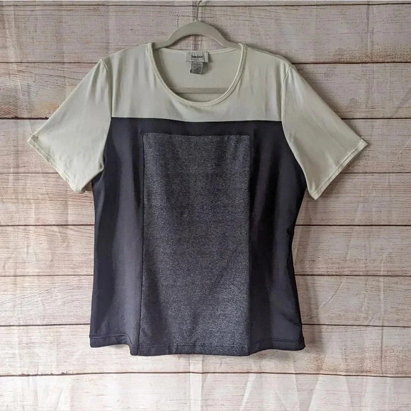 Neiman Marcus Exclusive Size XL Athletic Top Stretchy Color Block Cream Charcoal - Picture 1 of 9